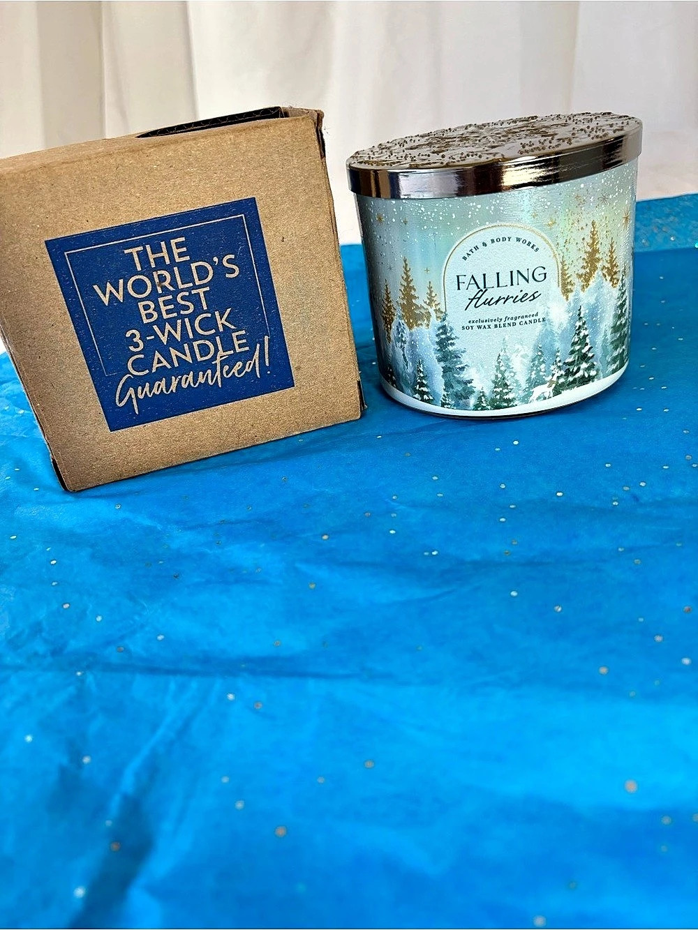 Bath & Body Works Falling Flurries 3-Wick Candle in Blue & White